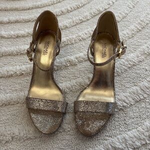 Michael Kors Ava Mid Sandal Gold Glitter Mesh Womens Size 6M